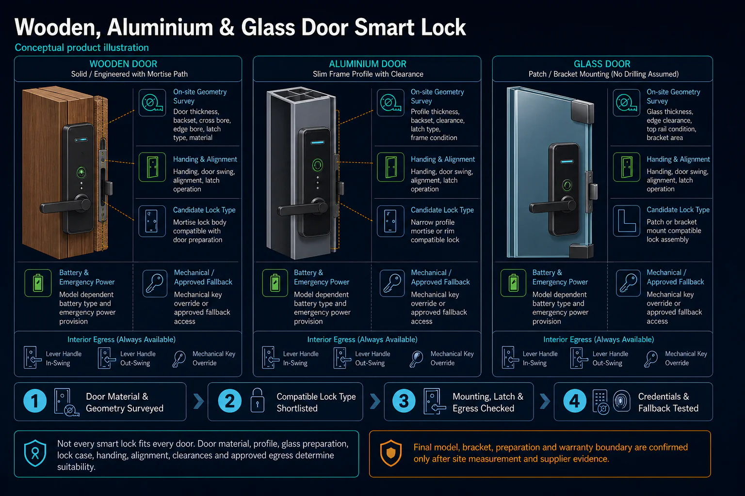Conceptual Smart Door Lock Repair in Kuching system context. Smart Door Lock Repair in Kuching combines the installed-system path with the stated service mode; diagnosis and corrective scope remain subject to inspection and approval.